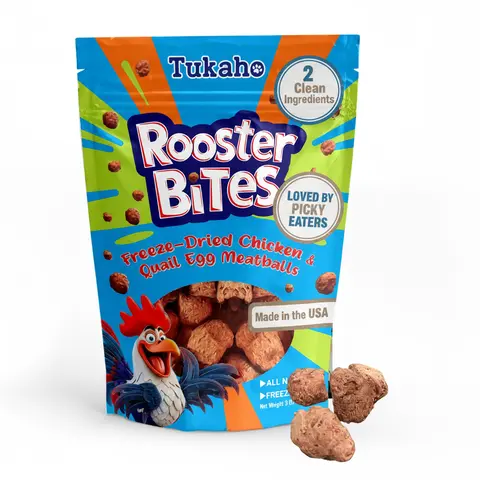 Rooster Bites Chicken Quail Egg Dog & Cat Treats – Only 2 Ingredient Freeze Dried Training Treats - High Protein, All Natural, Made in USA - Picky Eater Approved