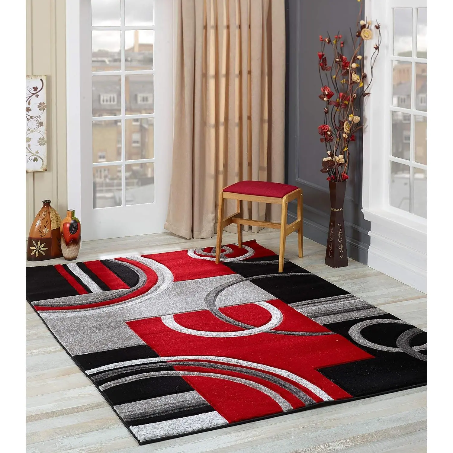 Area Rug Modern 2x7 Red Soft Hand Carved Contemporary Floor Carpet with  Fluffy Texture for Indoor Living Dining Room and Bedroom Area