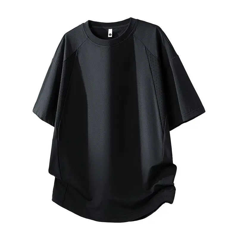 Ice Feel Nylon Spandex Solid Raglan Sleeve T-Shirt Unisex Oversized Breathable Curved Hem Basic Short Sleeve Top Style.  66XJ-2625