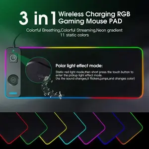3-in-1 Magnetic Wireless Charging RGB Gaming Mouse Pad Oversized Customized with 11 Static Colors & Polar Light Effect Mode