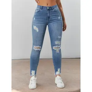 Women's straight line slim fit elastic jeans, fashionable and casual high waisted denim pants, suitable for daily outdoor wear, women's underwear for spring and autumn seasonsRAIMENTRY