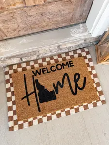 Hand-Painted Idaho Home Coir Doormat, Custom State Welcome Mat