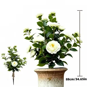 Artificial Flowers - Simulated Camellia Trees for Ground Planting & Potted Use, Spring-Summer Garden & Courtyard Home Decor Greenery Accents