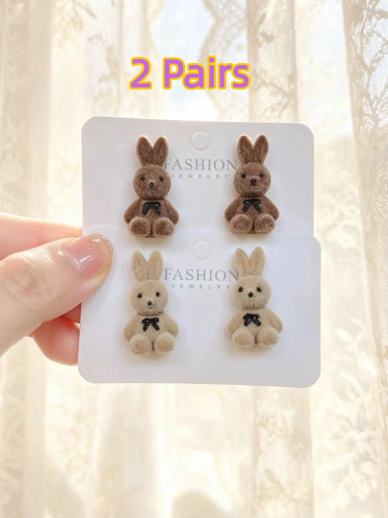 2 Pair Lovely Flocked Rabbit Stud Earrings, Kawaii Rabbit Earrings, Perfect Gift to Share with Good Friends, Ideal Gift for Girls & Students,Graduation season gifts
