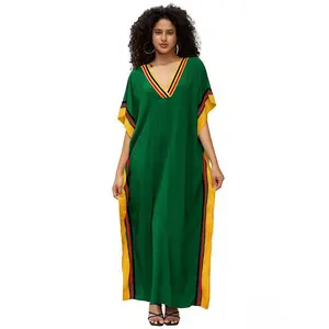 Plus Size Mumu Dresses for Women - Boho Batwing Sleeve Caftan with Side Slits, Long Moo Moo Nightgown & Beach Cover Up - Green