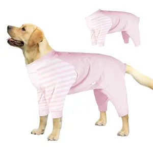 Dog Recovery Suit, Abdominal Wound After Surgery Wear, Anti Licking Bodysuit with Snaps, E-Collar & Cone Alternatives, Striped Dog Spay Surgical Pajamas Prevent Shedding