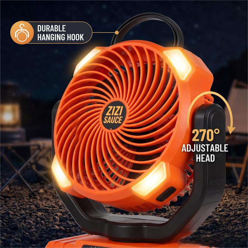 Portable Rechargeable Fan - 8.7-Inch Camping Fan for Outdoort, 10000mAh(58Hrs) Battery Operated Fan for Camping, Auto Oscillation Timing Fans with Remote/Light, ,Outdoor Rechargeable Fan,Operated Camping Battery Powered Fan with Hook&Bright LED Light