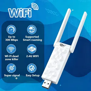 USB 2.4G 300Mbps Wireless High Speed WiFi Repeater Extender Router Wi-Fi Signal Amplifier Booster Long Range Network Card Adapter For PC
