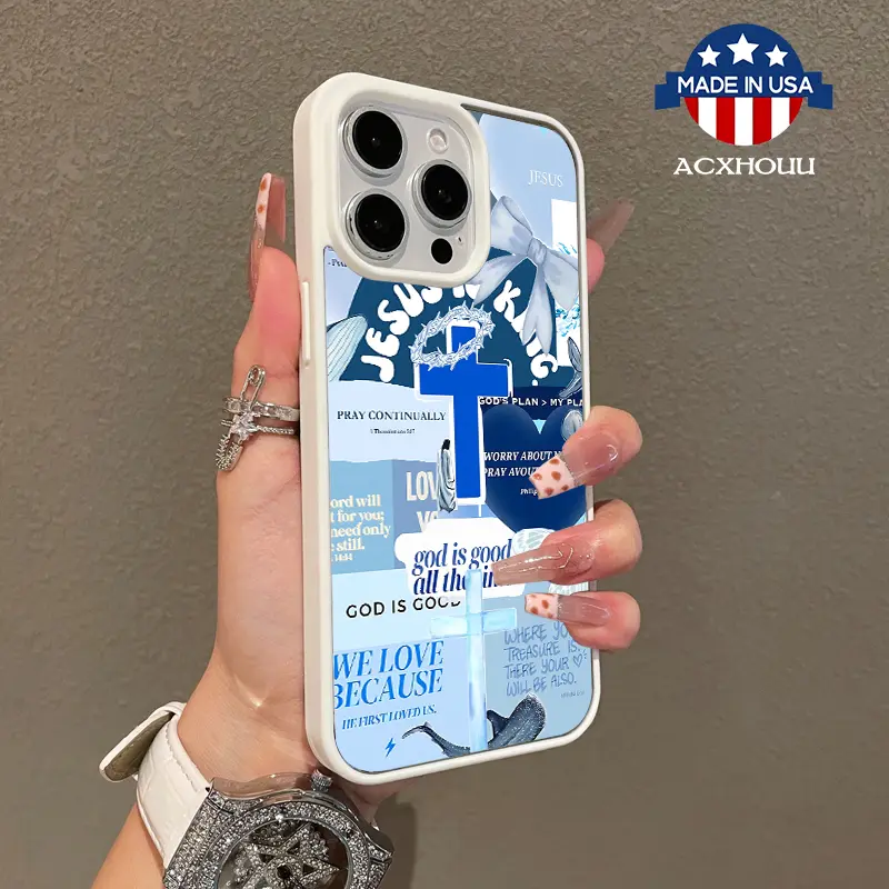 Trendy Magnetic Case for iPhone11/12/13/14/15/16/promax Blue Scripture Cross MagSafe Ready, Ultra Thin & Shockproof | Cute Pick for Girls