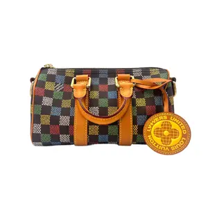Pre-owned Louis Vuitton Coated Canvas Shoulder Bags 2025 Pharrell Williams Keepall 25 Multicolor Damier Ebene Handle Bag LV1940