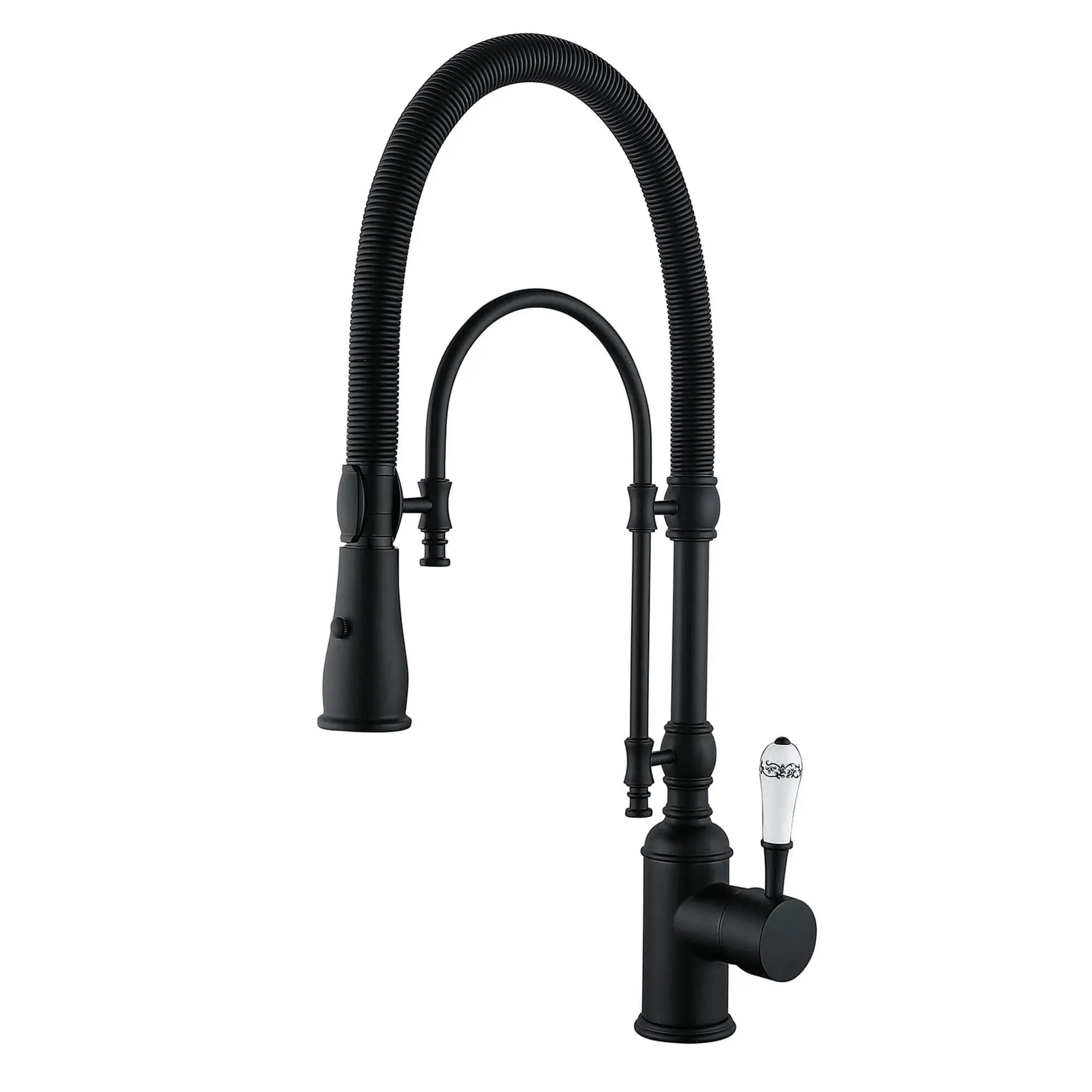 Premium Solid Brass High Arc Deck-Mounted Pull Down Kitchen Faucet with Sprayer, 360° Rotation Design, Dual Spray Mode for Restaurant-Style Sink Upgrade