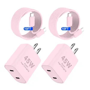 SANPRIO 45W Dual USB C Wall Charger for iPhone 17/16/15 Series with 2 Pack 10FT Type C-C Fast Charging Cable Cord for iPhone 17 Pro Max/17 Air/16 Pro/15/15 Pro/Plus,iPad Pro/Air/Mini
