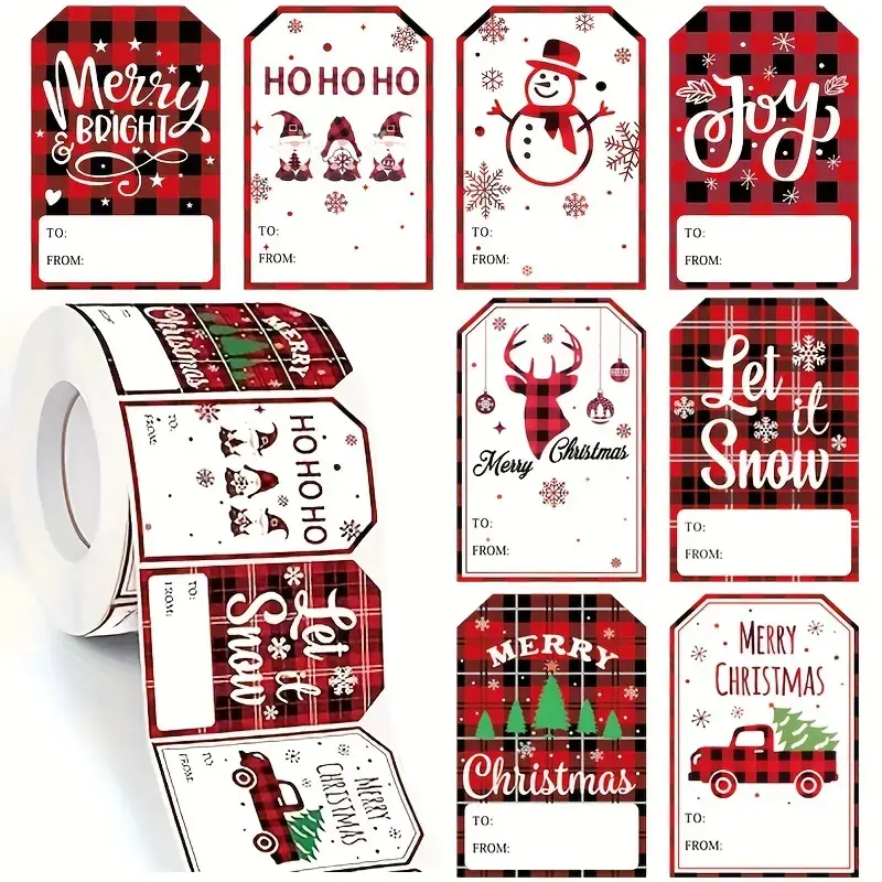 200 Pcs Christmas Gift Labels Roll, Self-Adhesive Holiday Stickers, Sticker Paper for Packaging & Crafts, Festive Decoration Supplies, Sticker Packs, Stickers Included