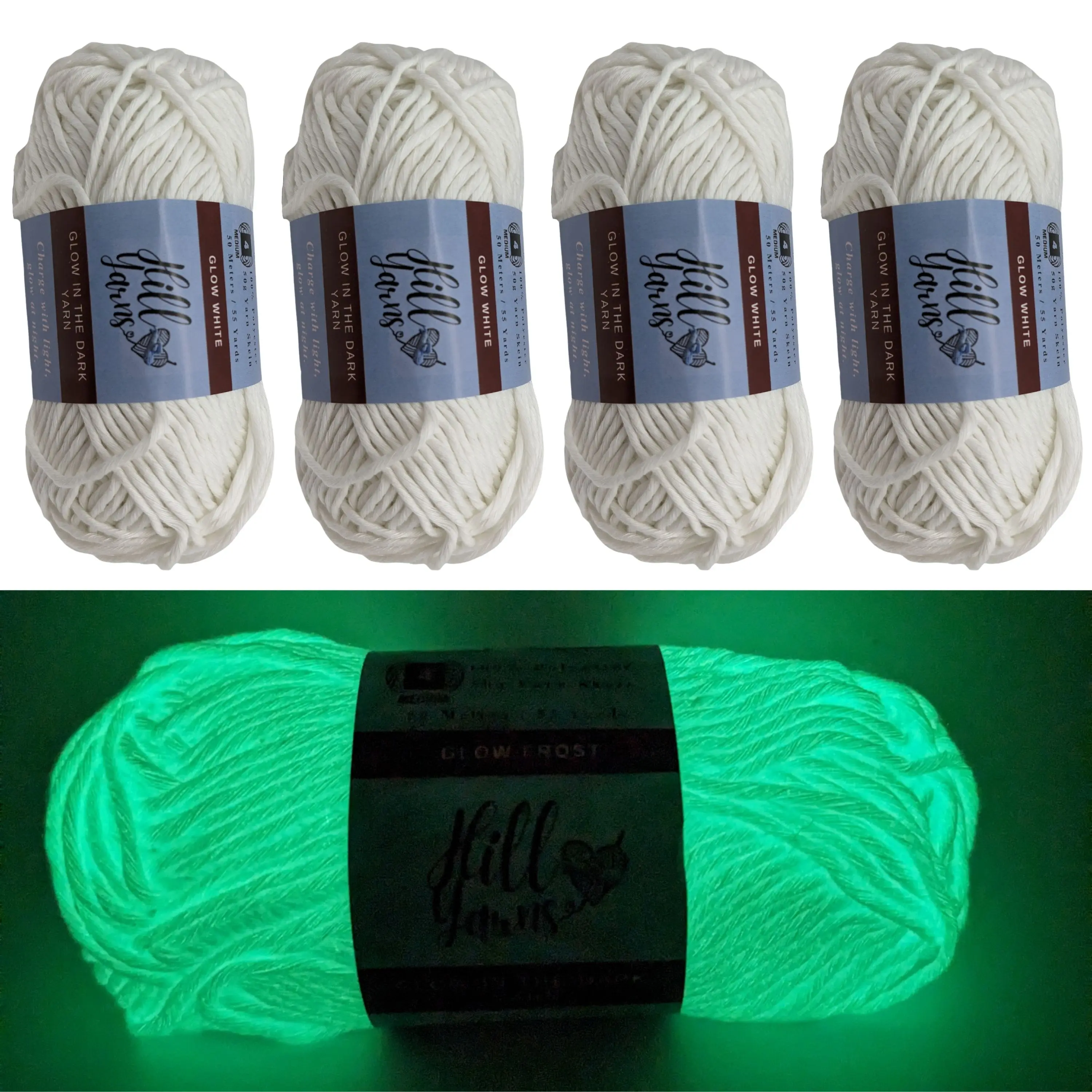 Glow in the Dark Yarn 4 pack mini skeins | Hill Yarns | Purple Yarn | Glowing Yarn | 100% Polyester