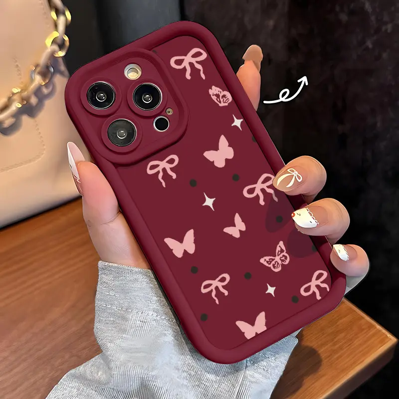 Pink Bow & Butterfly Pattern TPU Silicone Phone Case for iPhones - Shockproof, Durable, Soft, Waterproof, Resists Yellowing, 2D Printing, Lens Protection - Adult Accessory for iPhone 17 Pro Max,16,16e,15,14 Plus,13,12 Mini,11,Air,X,XS