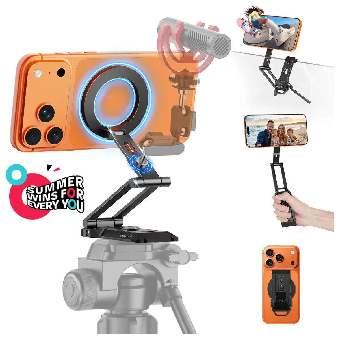 OMOTON TP06 Phone Holder for MagSafe  Tripod Hook with Magnet Back & Arca-Swiss Base, 1/4" Screw, Magnetic Phone Tripod for iPhone 17/16 Pro Max Air Fits Vlog, Travel, Gym Cellphone Stand