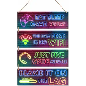 4 count Neon Gaming  Sign Wall Decor, Video  Wall Art Gamer Hanging Plaques For Playroom, Boys, Teenagers,  Bedroom Decorations - C03
