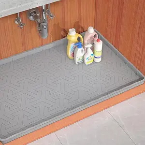 Waterproof Silicone Under Sink Mat - 34" x 22" Liner & Protector for Kitchen, Bathroom Cabinets, Drip Tray, Non-Slip, Easy to Clean, Grey