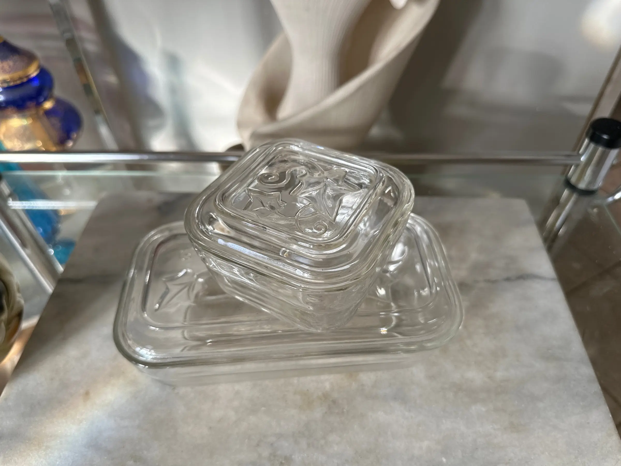 Set of 2 Vintage Hazel Atlas Refrigerator Boxes/ Large and Small Sizes/ Ivy Motif/ Vintage Glassware