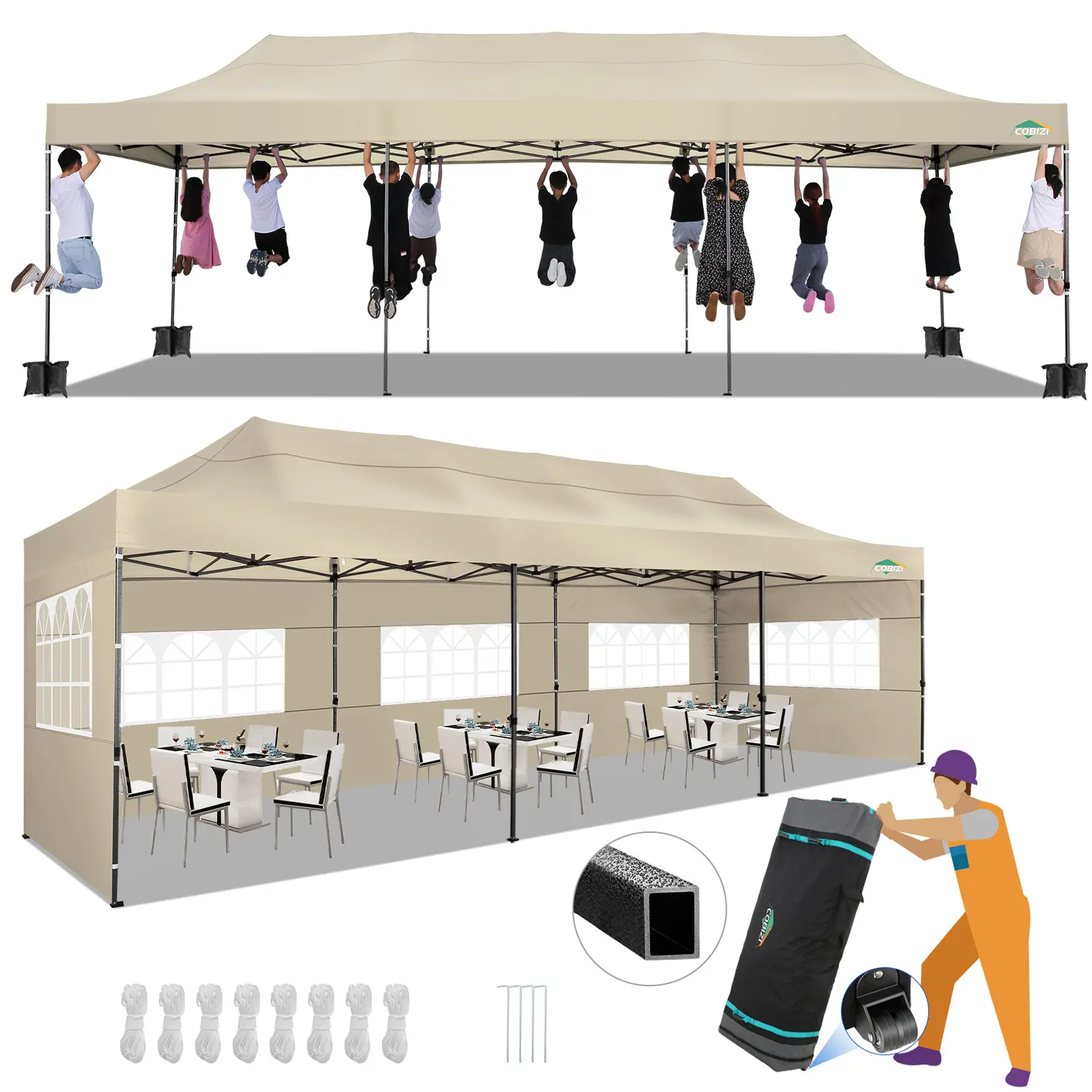 COBIZI 10x30 Heavy Duty Pop up Canopy Tent canopy with sidewalls, Water & Windproof Commercial Party Tent