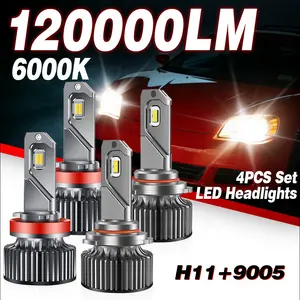 4pcs LED Headlight Bulbs, 9005/HB3+9006/HB4 9005/HB3+H11/H8/H9 And More Combinations, 6000K White, 1:1 Perfect Beam, 120W 24V, Aviation Aluminum Body, 50, 000 Hours Lifespan, Super Bright, Plug And Play