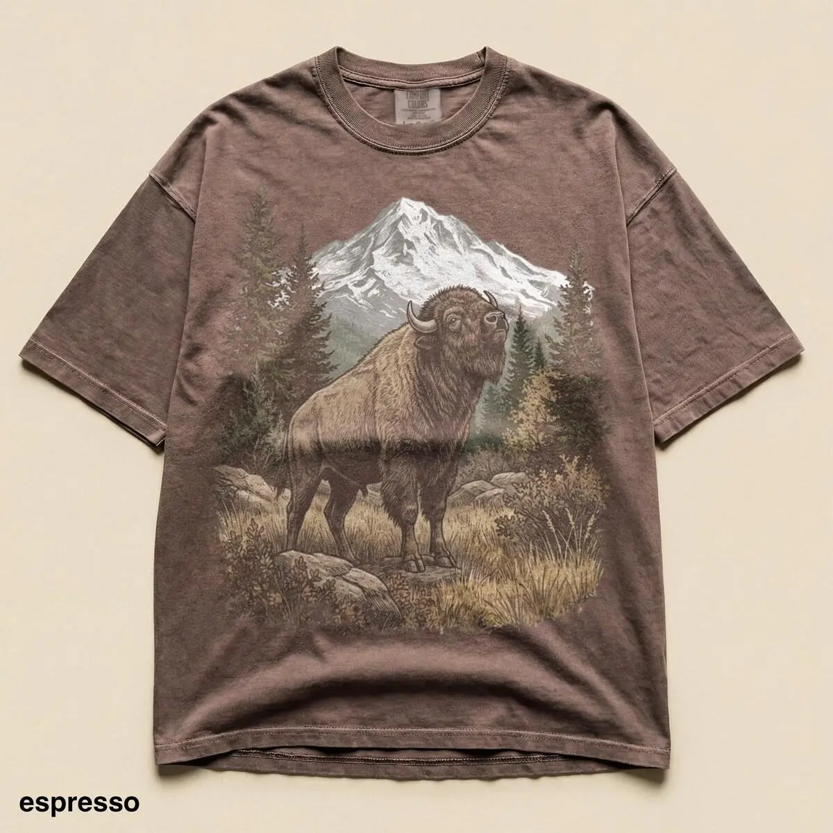 Bison Mountain Shirt, Comfort Colors® Western Wildlife Forest Graphic Tee, Vintage Rustic Nature Top, Outdoorsy Gift Idea