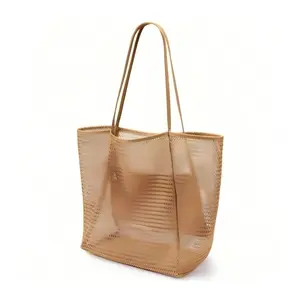 Large Capacity Beach Bag, 1 Count Outdoor Mesh Bag, Folding Mesh Shoulder Bag, Storage Bag for Home & Outdoor, Stylish Tote Bag