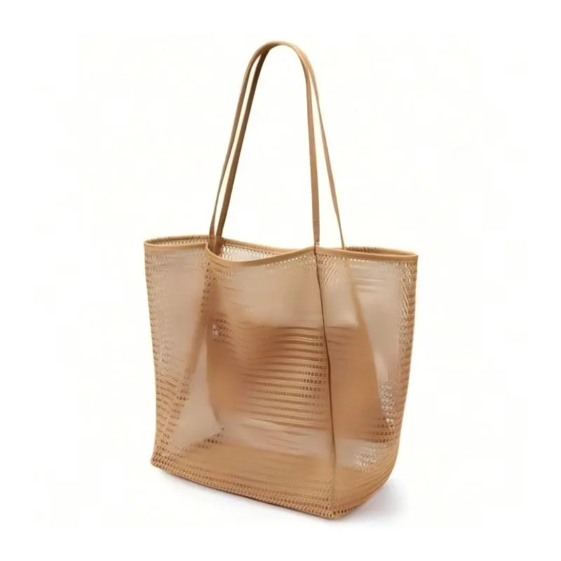 Women's Durable Polyester Woven Beach Bag - Large Capacity, Open Top, Foldable, Sandproof Nylon Mesh, Multi-Functional On-The-Go Sport Shoulder Bag for Beach, Outdoor Travel, Gym (Sports & Outdoor Accessory), Bag Shoulder Bags