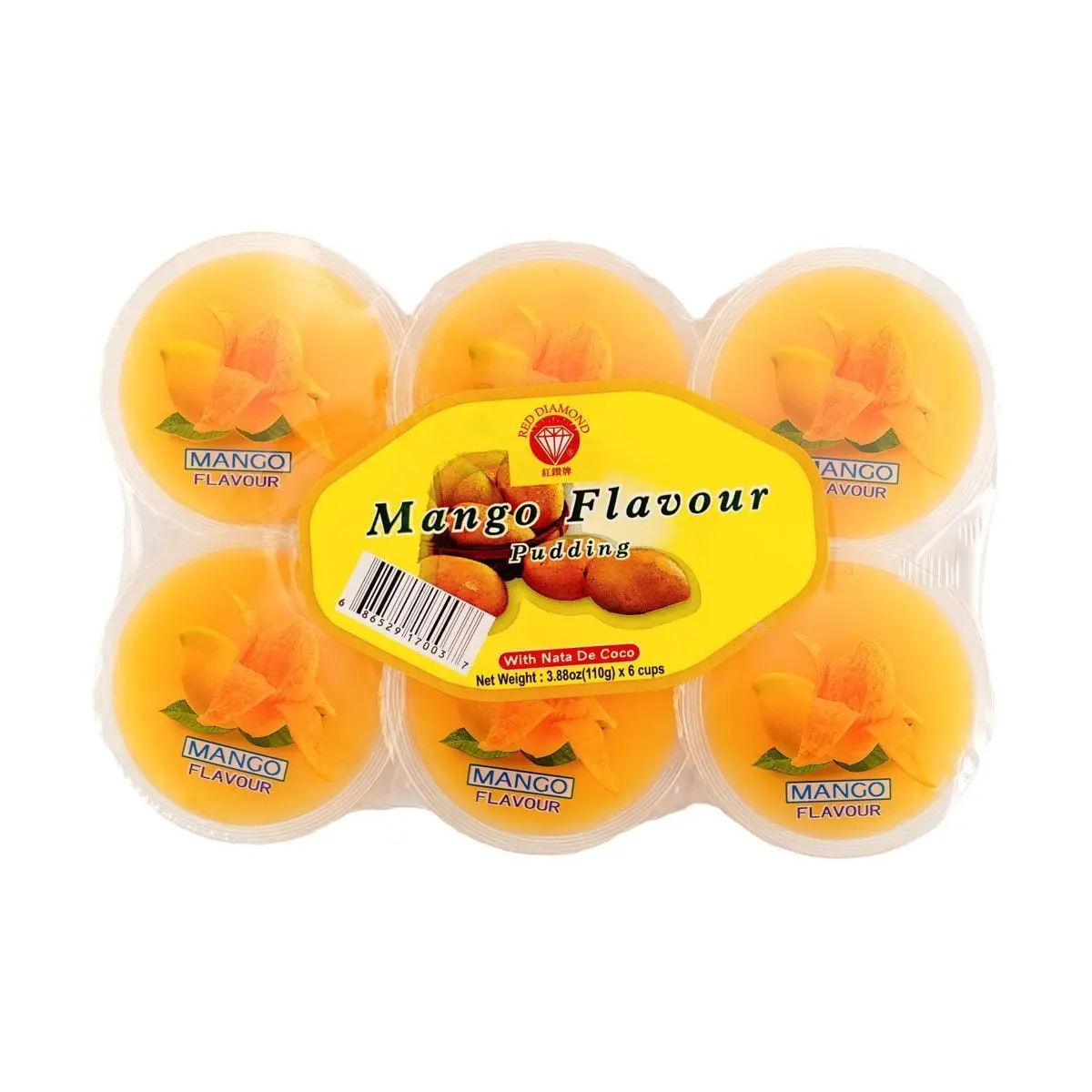 RED DIAMOND Malaysian Mango Pudding Jelly Cups - 6 Pack (110g Each) - Authentic Tropical Fruit Dessert Snack