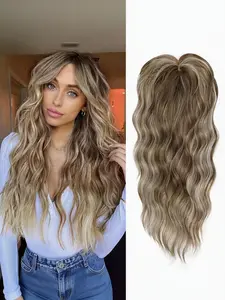 22" Wavy Hair Topper with Bangs | 100% Premium Kanekalon Synthetic Hair | Clip-In for Thinning Hair | Natural Volume Boost | Instant Confidence for Daily Wear Face Framing Bangs | Synthetic Hair Wigs