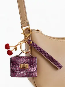 Diamond Keychain, Mini Bag Key Chain, Cherry Pendant, Sparkling Car Key Holder, Backpack Decoration, Best Friend Gift, Compact Purse Organizer