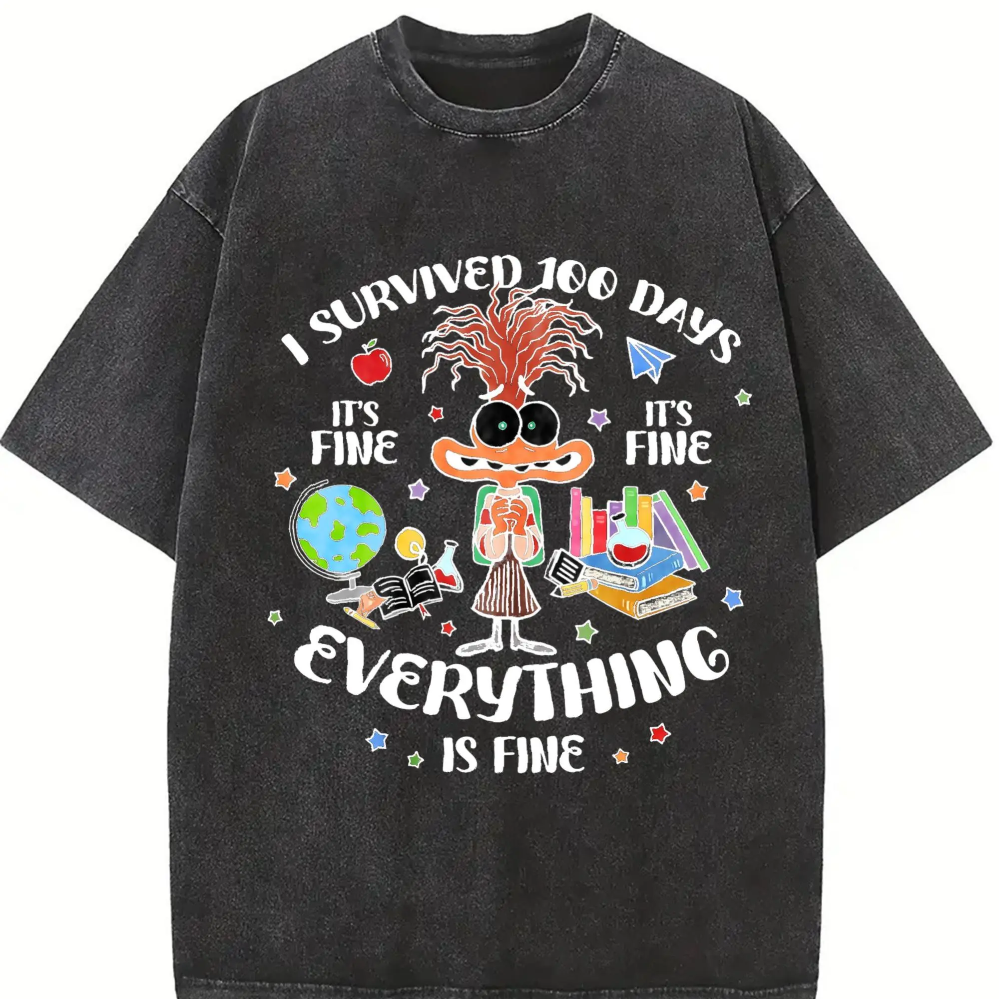 I Survived 100 Days Tshirt, It's Fine I'm Fine Everything Is Fine Shirt, 100 Days of School Shirt, School Teacher Shirt,Back To School Top Womenswear