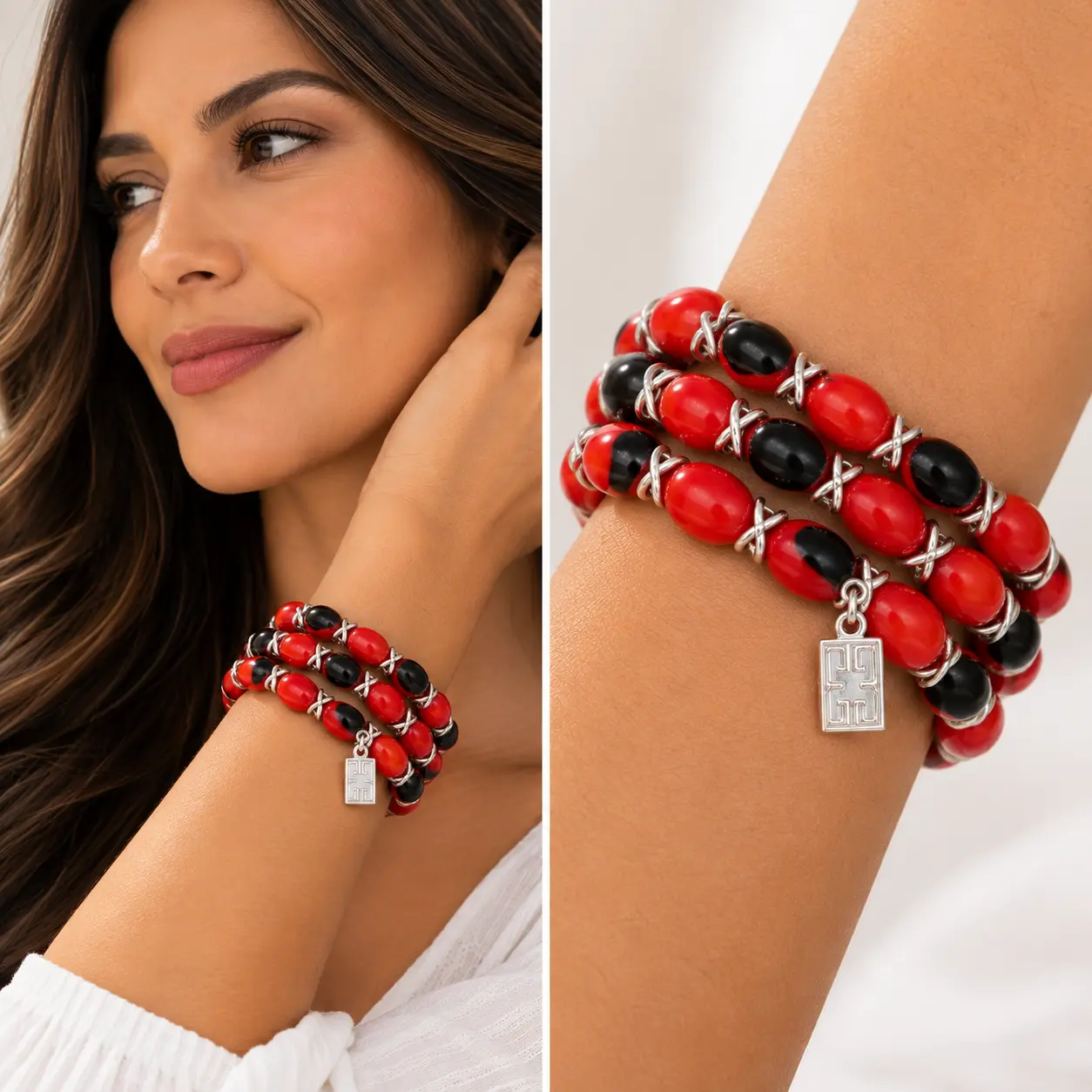 Unisex Adjustable Wrap Bangle Bracelets - Natural Huayruro Seed Round Beads (12mm Large, 8mm Medium), Expandable Casual Style, Handmade in the US, Good Luck Gift for Friends, Choking Hazard Small Parts Note