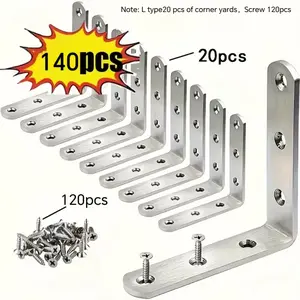 140pcs Right Angle Corner Code L-Shaped Stainless Steel Fixed Sturdy Bracket, 20 Corner Codes with 120 Screws, Furniture Connecting Piece