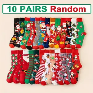 Women's Christmas Socks Set, Festive Design Featuring Santa, Reindeer & Snowman, Ideal for Holiday Parties, Gifts, Bulk Decorations