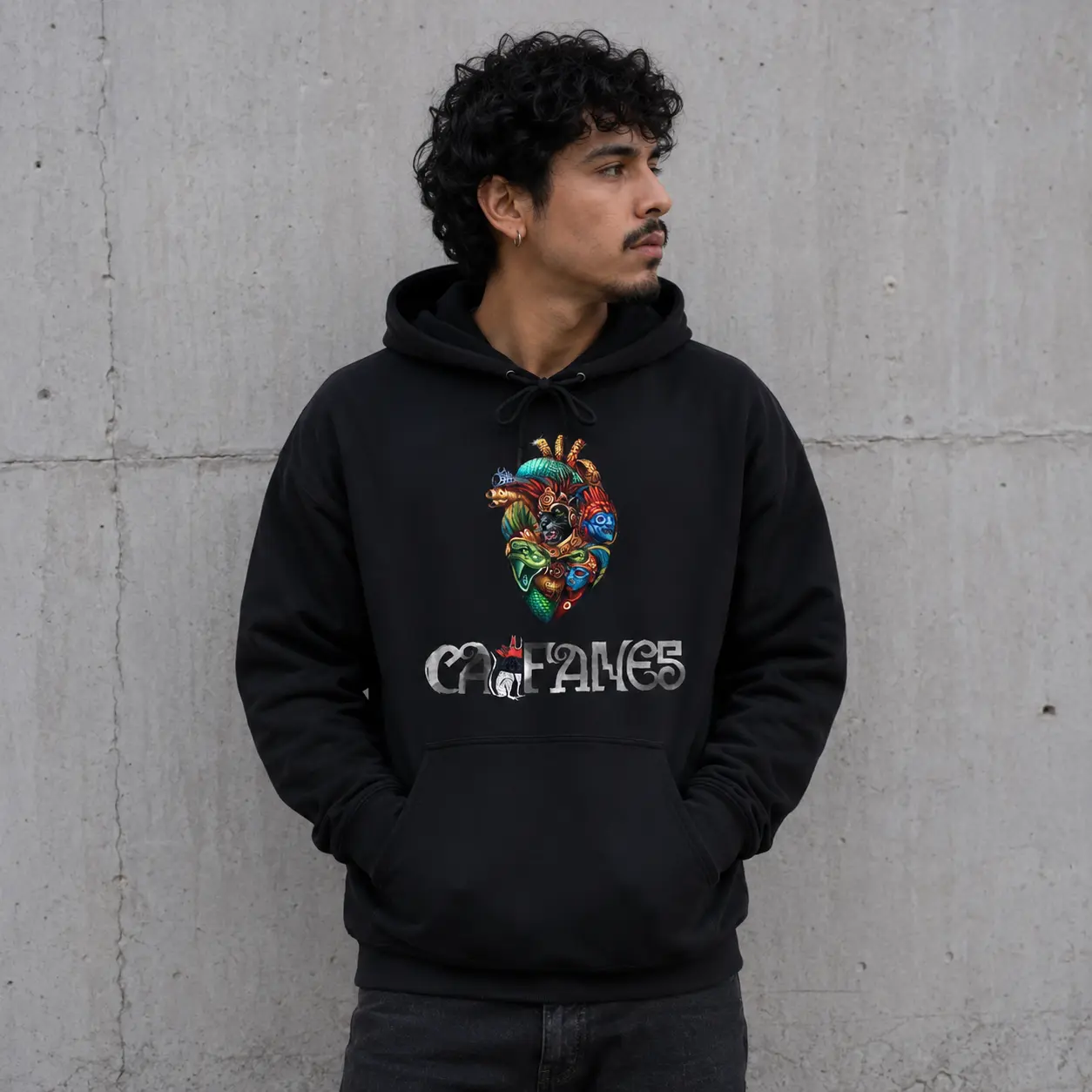 Caifanes Aztec Heart Art Graphic Hoodie Fleece Fabric Casual Hooded Sweatshirt Trendy Tops Perfect Gift