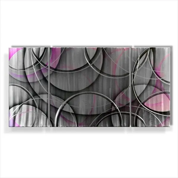 Luminous Floating Metal Wall Art, Metal Artscape MA10089, 48x24 in Silver Sphere 3-Paneled Handmade Artistic Artwork for Home Decor