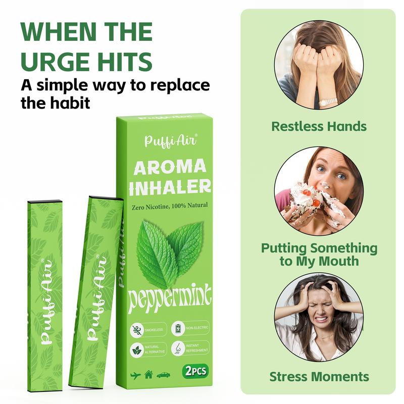 PUFFIAIR Mullein & Peppermint Herbal Air Inhaler for Lung Care & Instant Refreshment, Craving & Stress Relief | Nicotine-Free Smokeless Non-Electric Vaporless Inhalers, Usable Anywhere