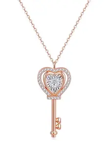 Rose Gold Heart Key Necklace with Natural Diamonds, 18k Gold Plated, Gift for Mom, Wife, Girlfriend, Best Friend, Birthday, Anniversary