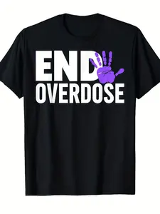 Men's End Overdose Awareness T-Shirt - Purple Retro Graphic Print Short Sleeve Tee Substance Abuse Prevention & Mental Health Support Shirt Round Neck Casual Top Suitable for All Seasons Machine Washable Apparel