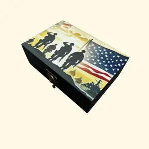 Chicago Custom Print Custom Memory Box - Naval Tribute with Hinged Lid, Soft Felt Lining, UV-Printed Design, 4x6 Inches, Black Finish, Gift Organiser Decorative Wooden