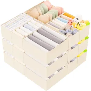 Pack Drawer Organizer for Clothes, Foldable Dresser Dividers with 3 Sizes, Fabric Storage Bins – BeigePack Drawer Organizer for Clothes, Foldable Dresser Dividers with 3 Sizes, Fabric Storage Bins – Beige
