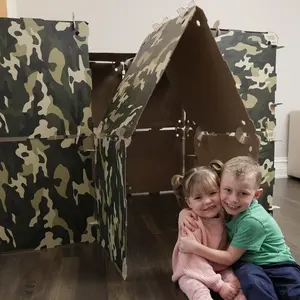 Commando Kids Play Fort Kit - Camouflage Design for Little Adventurers - Made in USA from Heavyweight Corrugated Cardboard - Tool-Free Twist-Lock Connectors - Eco-Friendly Carry Case - Perfect for Imaginative Play and Nerf Gun Barriers