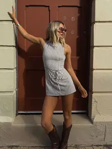 Yumiko Romper Brown Stripe