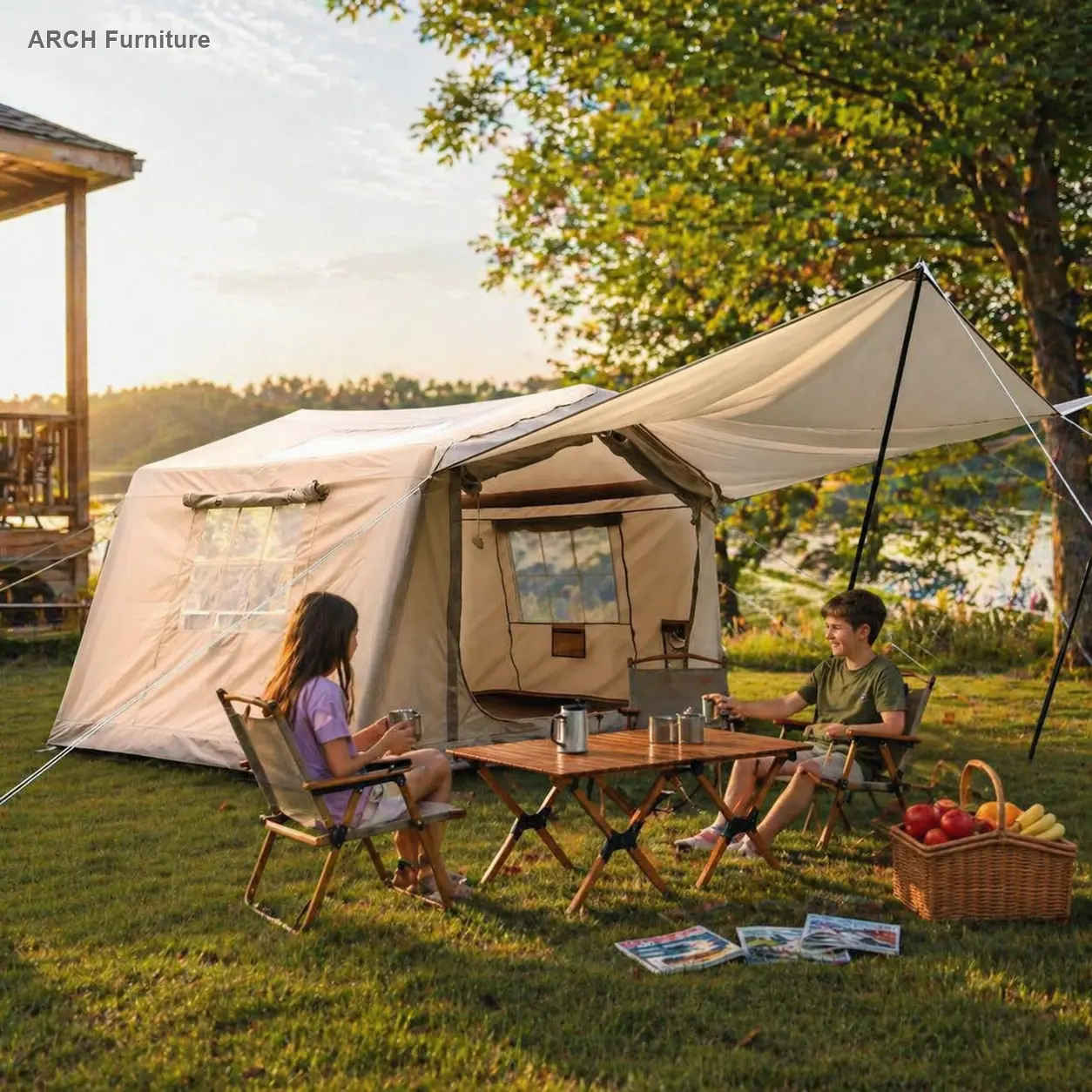 8 m² 4-Season Waterproof Oxford Inflatable Camping Tent with Canopy, 4/6/8-Person Instant Canopy Tent with Hand Pump, Easy Setup Outdoor Camping Equipment for Adults Windproof Portable Tent