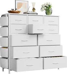 Dresser for Bedroom, Tall Storage Dresser with 12 Drawers & Side Pockets, Fabric Chests of Drawers Organizer