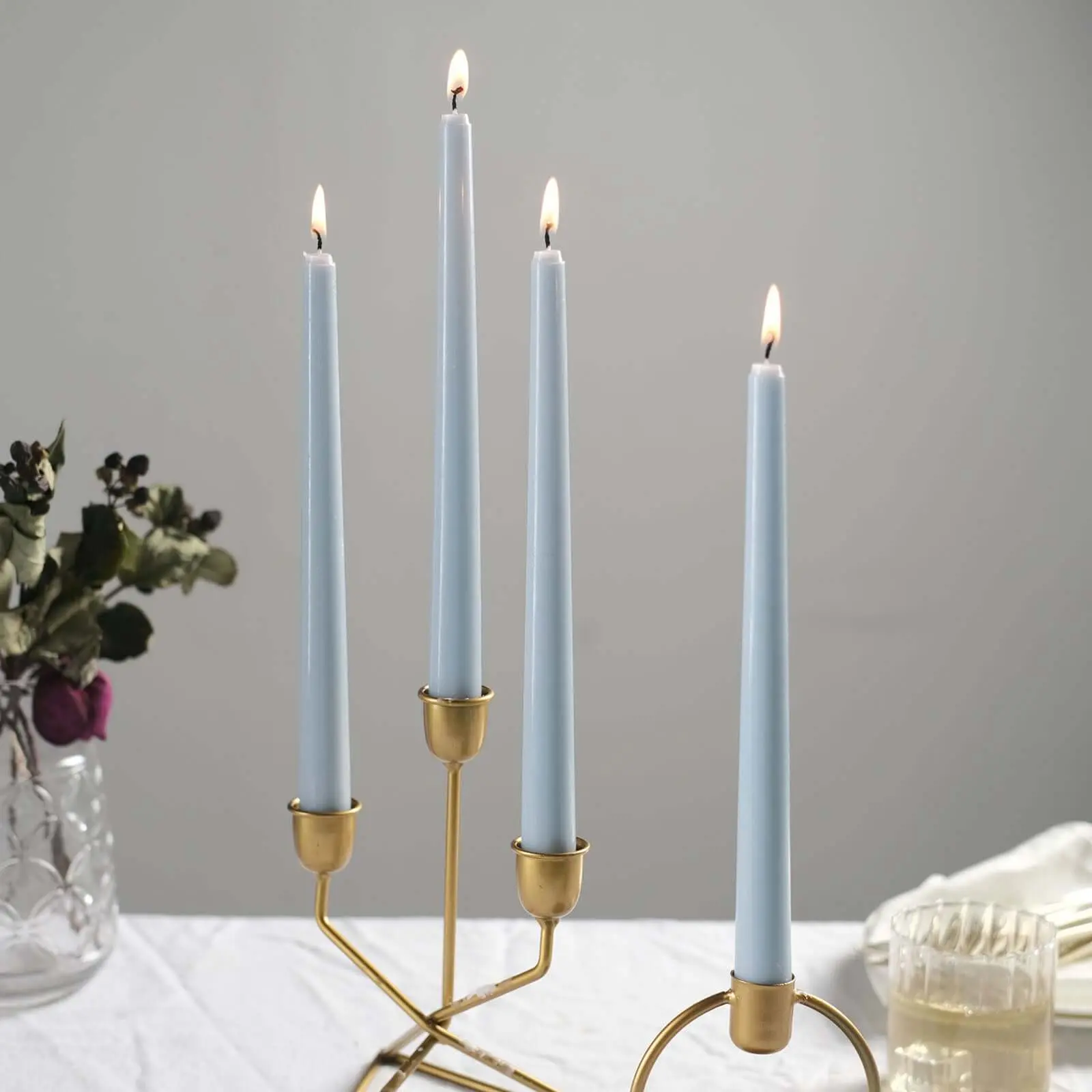 10-Pack Taper Candles Premium Wax Design Dusty Blue - Unscented Candles for Upscale Settings 10"