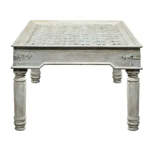 Farmhouse Style Distressed White Antique Door 79" Long Dining Table