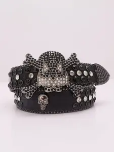 1pc Luxury Skull PU Belt for Men and Women, Rhinestone Design, and, Party Accessory, Nightclub, Streetwear, Gift Idea, Rhinestone Studded Belt