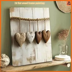 1PC 2D Decorative painting - Canvas painting - Wooden hearts hanging on a rope painting - cheap room decor - kitchen decor - pictures - fall decorations clearance